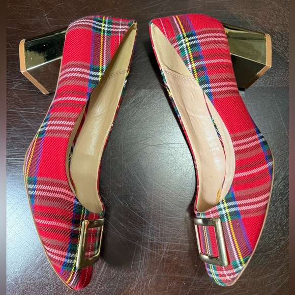 Crown & Ivy Beckie Plaid and Gold Pumps Preppy Academia sz:6.5 - Picture 4 of 8